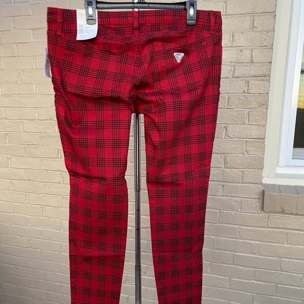 (34)Red Black Plaid Low Rise Super Skinny Jeans - Picture 11 of 12